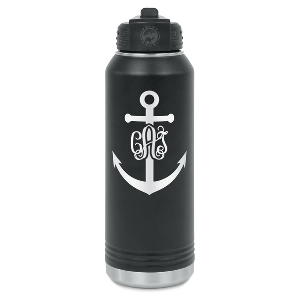 Custom Monogram Anchor Water Bottles - Laser Engraved - Front & Back