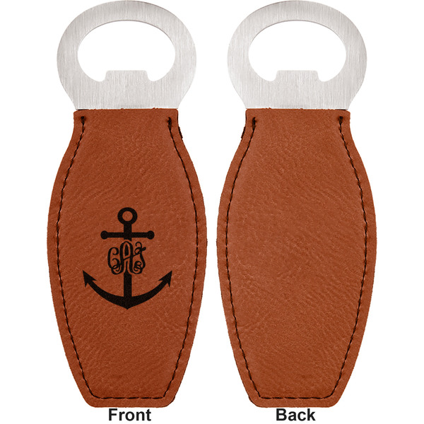 Monogram Anchor Leather Bar Bottle Opener - Front and Back (single sided)