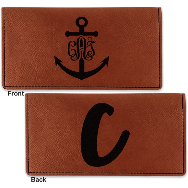 Monogram Anchor Leather Checkbook Holder Front and Back
