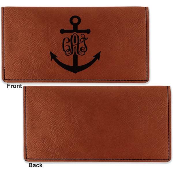 Monogram Anchor Leather Checkbook Holder Front and Back Single Sided - Apvl