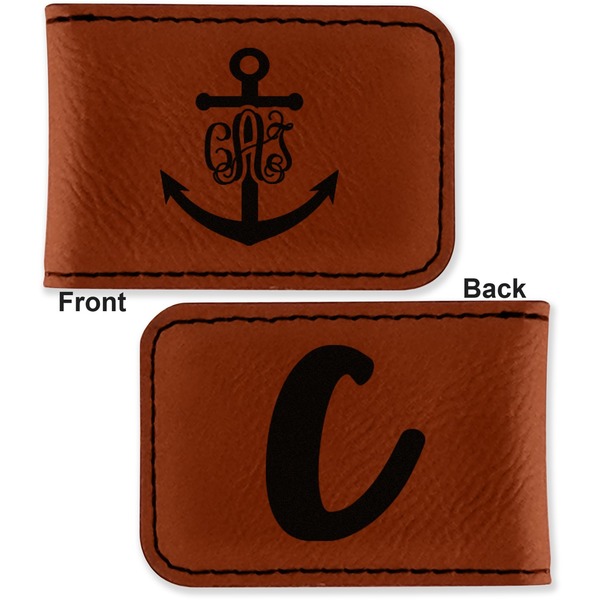 Monogram Anchor Leatherette Magnetic Money Clip - Front and Back