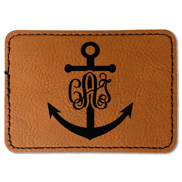 Custom Monogram Anchor Faux Leather Iron On Patch - Rectangle