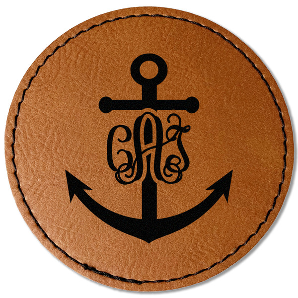 Custom Monogram Anchor Faux Leather Iron On Patch - Round