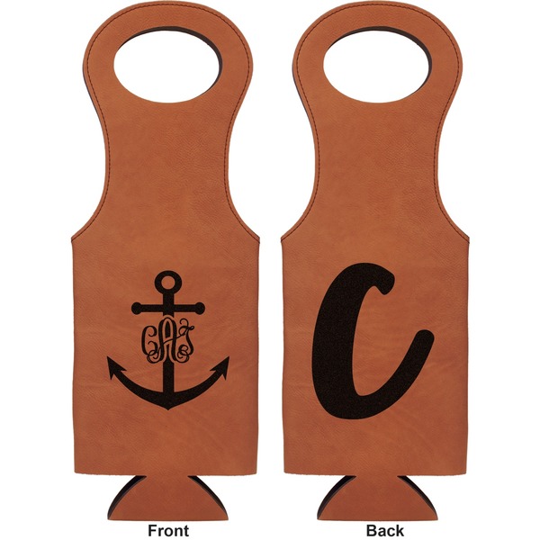 Monogram Anchor Leatherette Wine Tote Double Sided - Front and Back