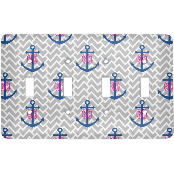 Custom Monogram Anchor Light Switch Cover (4 Toggle Plate) (Personalized)