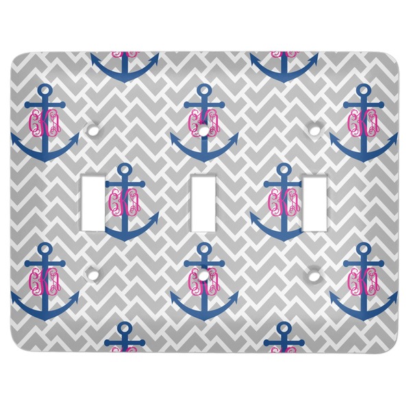 Custom Monogram Anchor Light Switch Cover (3 Toggle Plate) (Personalized)