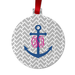 Monogram Anchor Metal Ball Ornament - Double Sided
