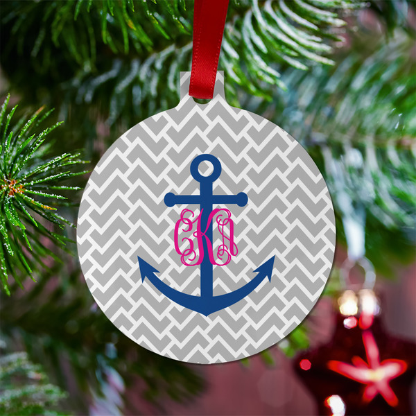 Monogram Anchor Metal Ball Ornament - Lifestyle