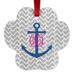 Monogram Anchor Metal Paw Ornament - Double Sided