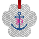 Monogram Anchor Metal Paw Ornament - Double Sided