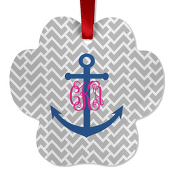 Monogram Anchor Metal Paw Ornament - Double Sided