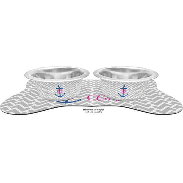 Monogram Anchor Metal Pet Bowls - On Dog Bone Shaped Mat