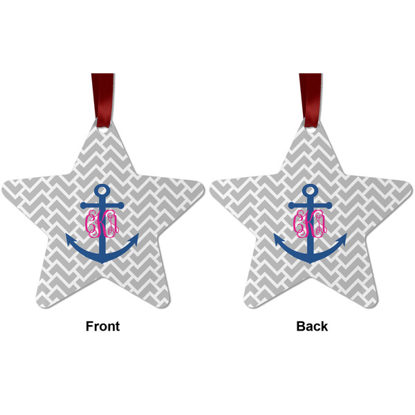 Monogram Anchor Metal Star Ornament - Front and Back