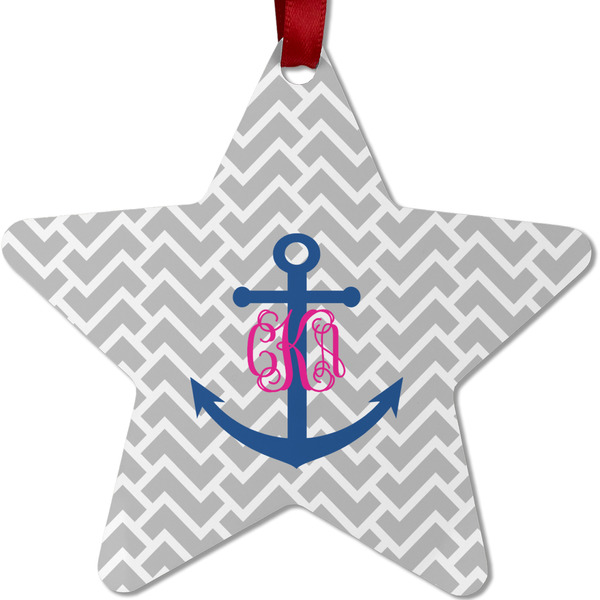 Custom Monogram Anchor Metal Star Ornament - Double Sided