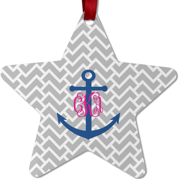 Monogram Anchor Metal Star Ornament - Front