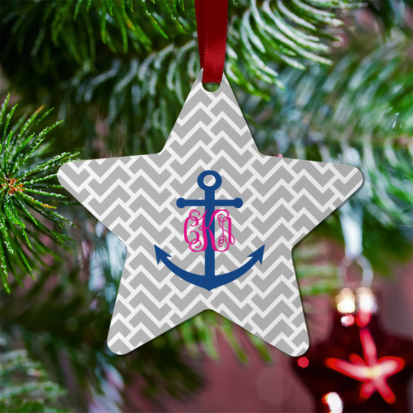 Monogram Anchor Metal Star Ornament - Lifestyle