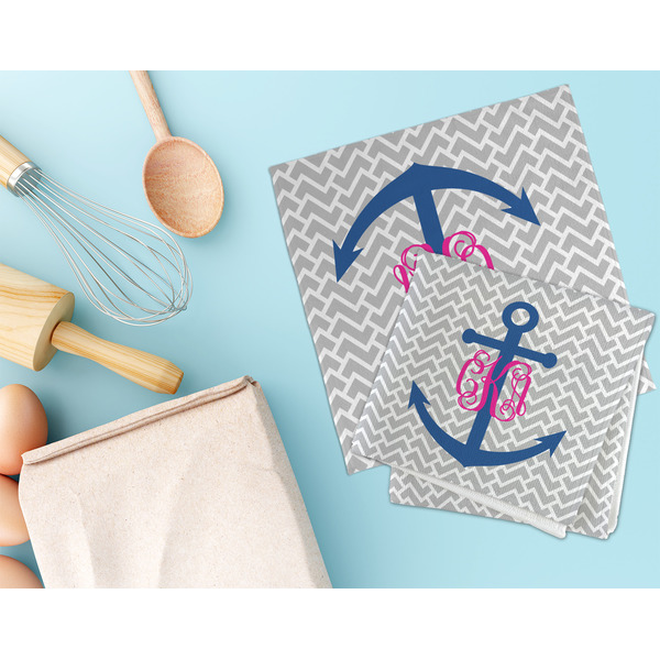 Monogram Anchor Microfiber Dish Rag - LIFESTYLE