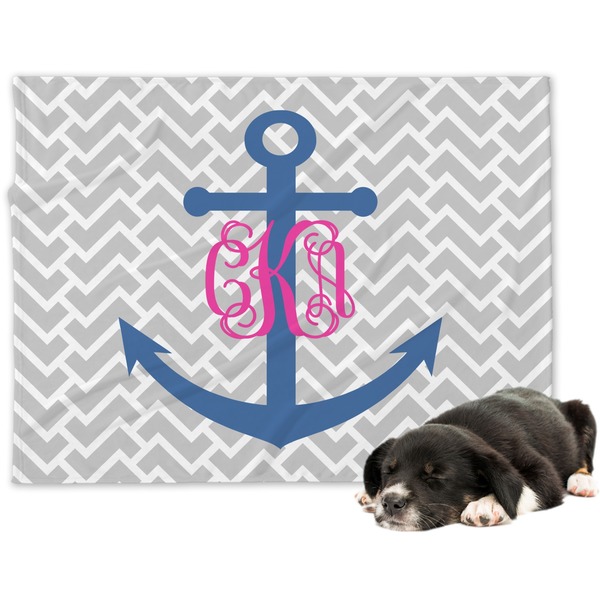 Custom Monogram Anchor Dog Blanket - Large (Personalized)