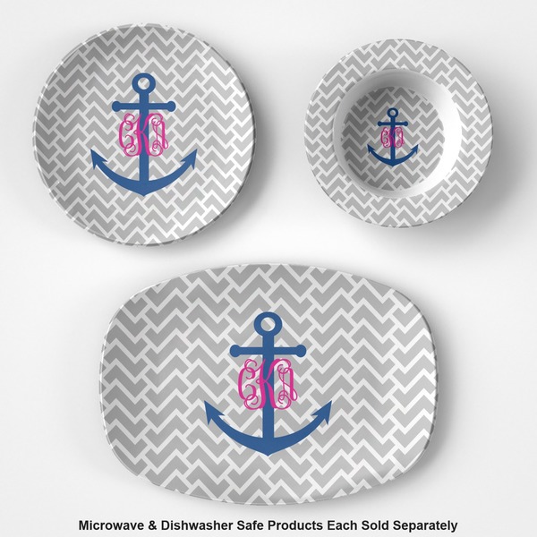 Monogram Anchor Microwave & Dishwasher Safe CP Plastic Dishware - Group