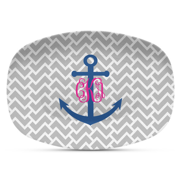 Custom Monogram Anchor Plastic Platter - Microwave & Oven Safe Composite Polymer (Personalized)