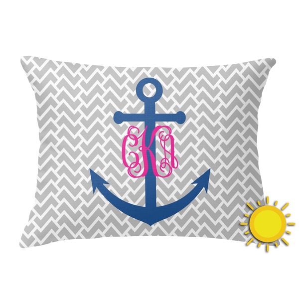 Custom Monogram Anchor Outdoor Throw Pillow (Rectangular) (Personalized)