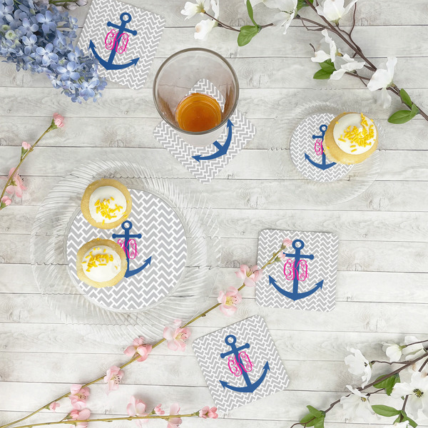 Monogram Anchor Paper Coasters - In Context