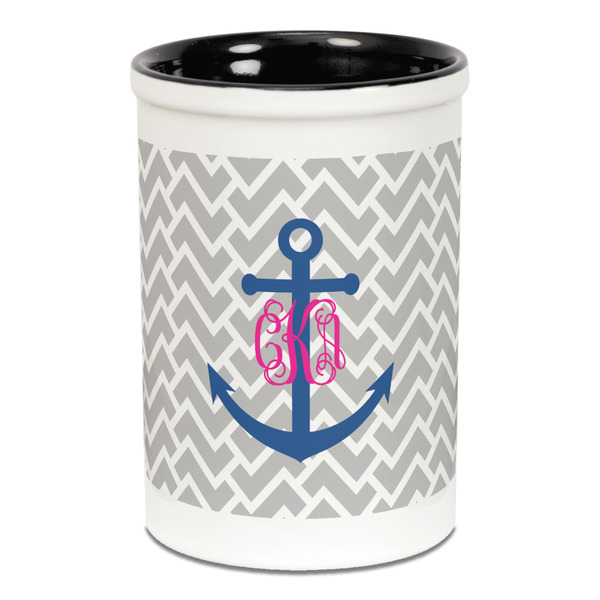 Custom Monogram Anchor Ceramic Pencil Holders - Black