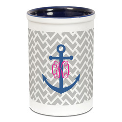 Monogram Anchor Ceramic Pencil Holders - Blue