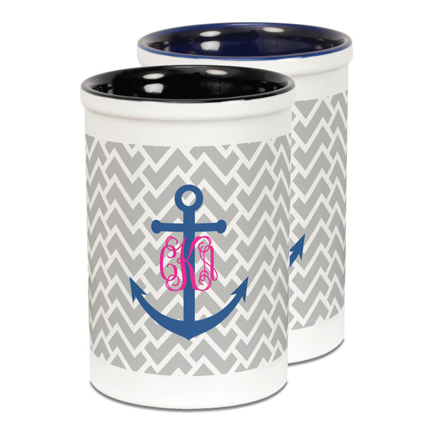 Custom Monogram Anchor Ceramic Pencil Holder - Large