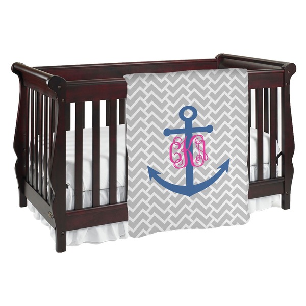 Custom Monogram Anchor Baby Blanket (Double Sided) (Personalized)