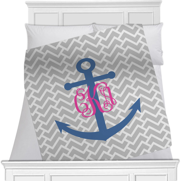 Custom Monogram Anchor Minky Blanket - Toddler / Throw - 60"x50" - Single Sided