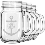 Monogram Anchor Mason Jar Mugs (Set of 4) (Personalized)