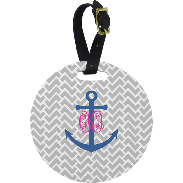 Custom Monogram Anchor Plastic Luggage Tag - Round