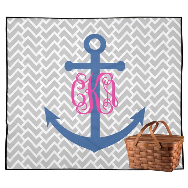 Custom Monogram Anchor Outdoor Picnic Blanket (Personalized)