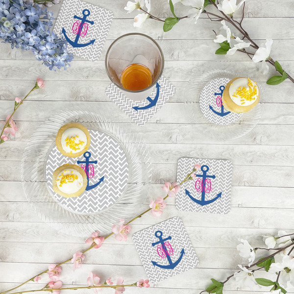Monogram Anchor Plastic Party Appetizer & Dessert Plates - In Context