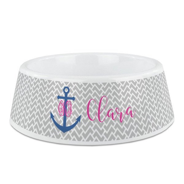 Custom Monogram Anchor Plastic Dog Bowl - Medium