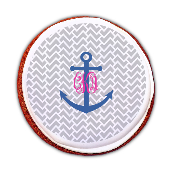 Monogram Anchor Printed Icing Circle - Medium - On Cookie
