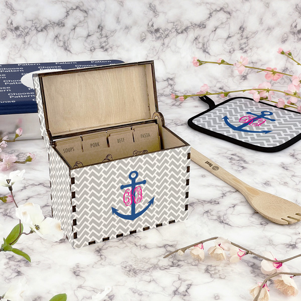 Monogram Anchor Recipe Box - Full Color - In Context