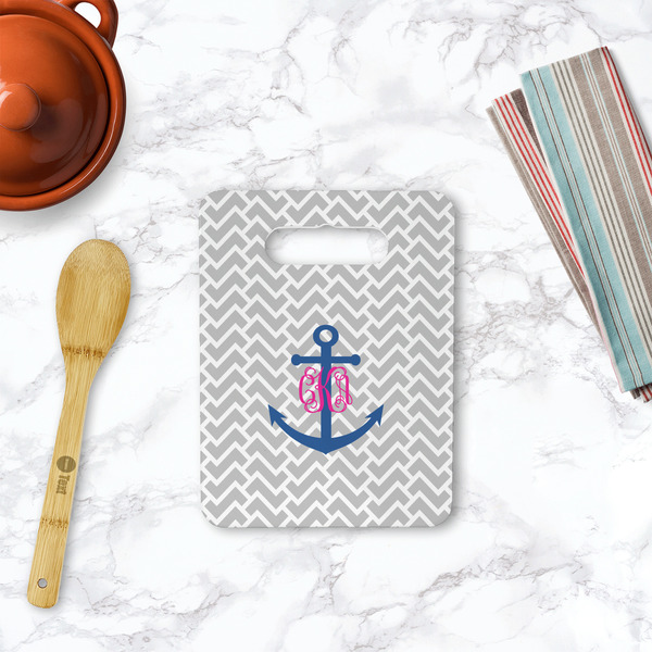 Monogram Anchor Rectangle Trivet with Handle - LIFESTYLE