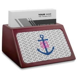 Monogram Anchor Red Mahogany Business Card Holder (Personalized)