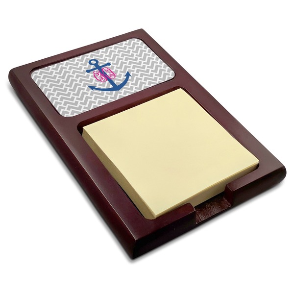 Custom Monogram Anchor Red Mahogany Sticky Note Holder (Personalized)