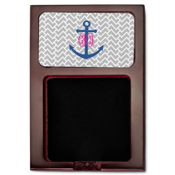 Monogram Anchor Red Mahogany Sticky Note Holder - Flat