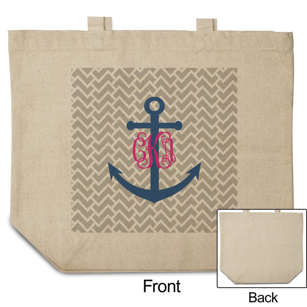 Monogram Anchor Reusable Cotton Grocery Bag - Front & Back View