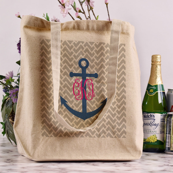 Monogram Anchor Reusable Cotton Grocery Bag - In Context
