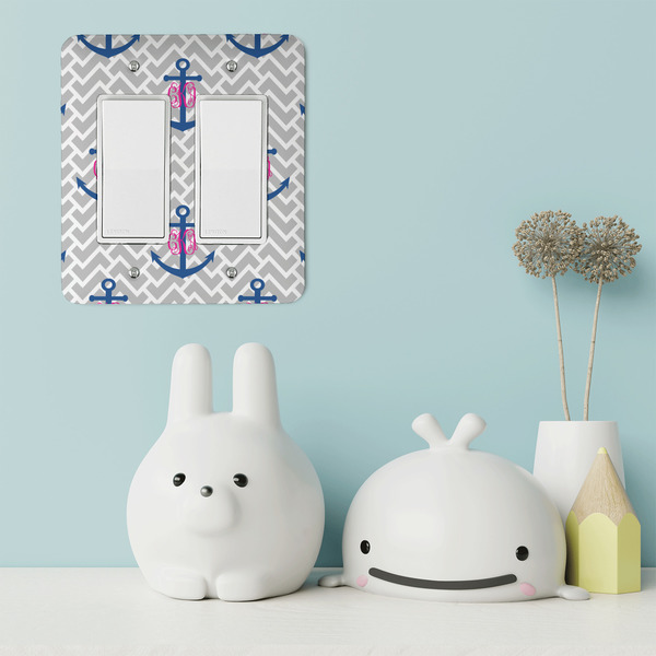 Monogram Anchor Rocker Light Switch Covers - Double - IN CONTEXT
