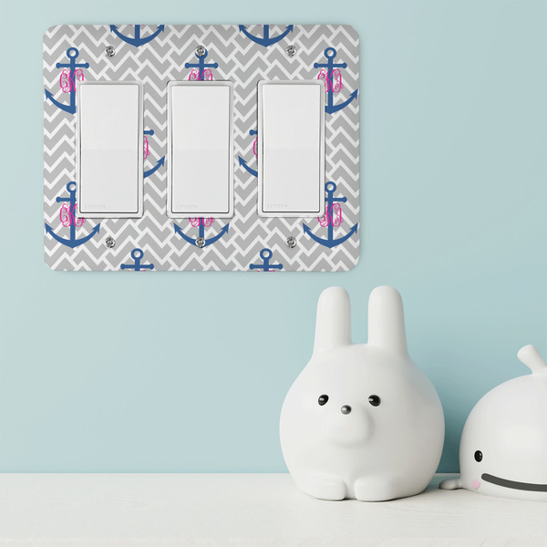 Monogram Anchor Rocker Light Switch Covers - Triple - IN CONTEXT