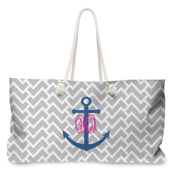 Custom Monogram Anchor Large Tote Bag with Rope Handles