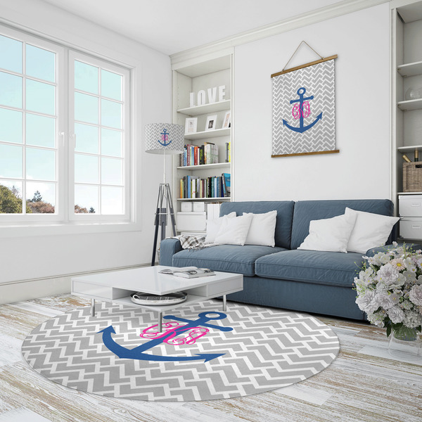 Monogram Anchor Round Area Rug - IN CONTEXT