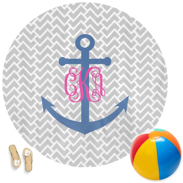 Custom Monogram Anchor Round Beach Towel (Personalized)