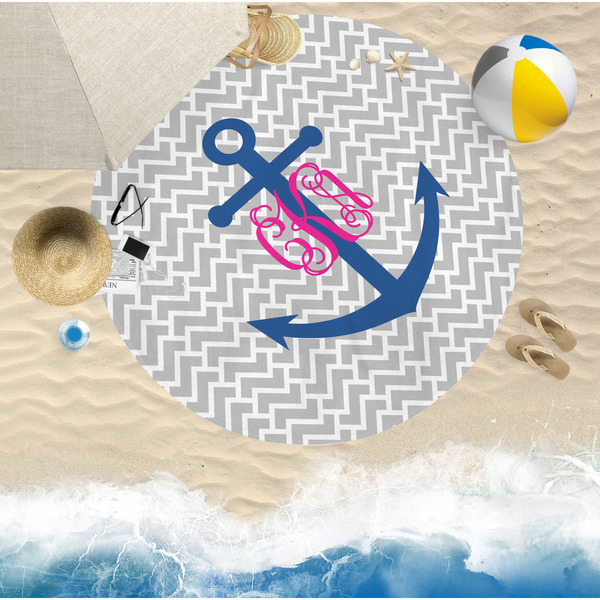 Monogram Anchor Round Beach Towel Lifestyle